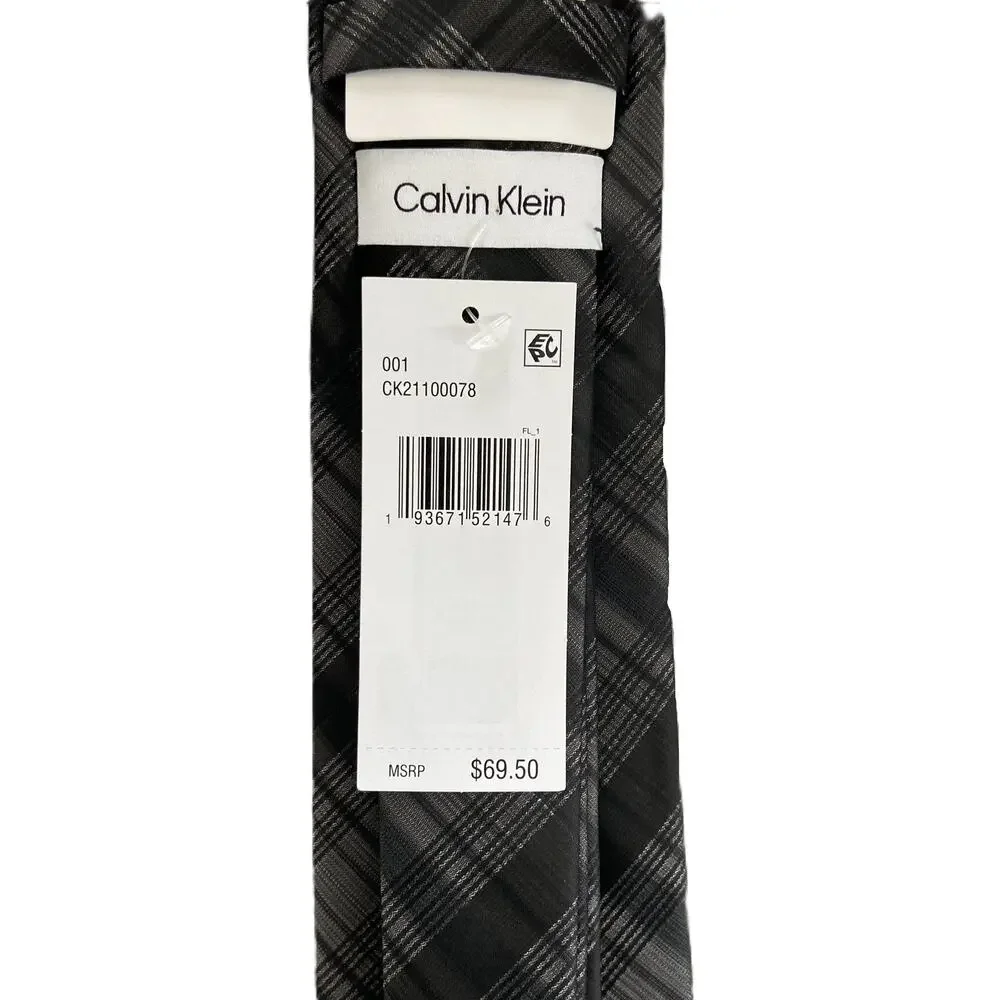 Calvin Klein Necktie Silk Blend Classic Width and Length Black & Gray Stripe NEW